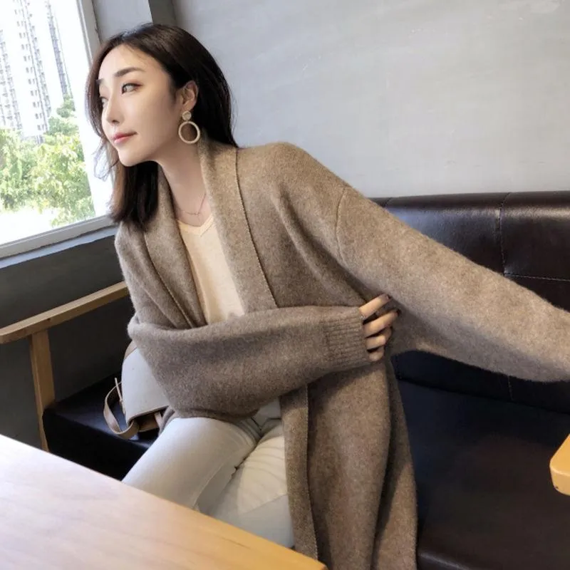 Autumn and Winter Loose All-match Coat Mid-length Plus Size Casual Windbreaker Fashion Solid Color Female Sweater