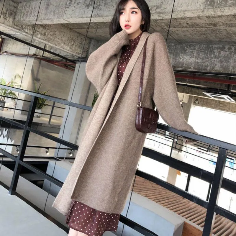 Autumn and Winter Loose All-match Coat Mid-length Plus Size Casual Windbreaker Fashion Solid Color Female Sweater