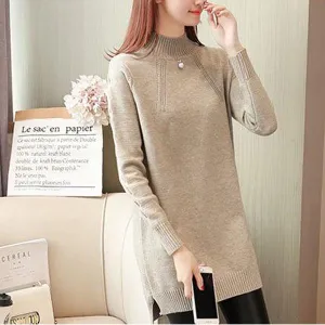 Autumn and Winter Loose Sweater Half High Neck Pullover Mid-length Jacket Thick Large Size Simple Dress