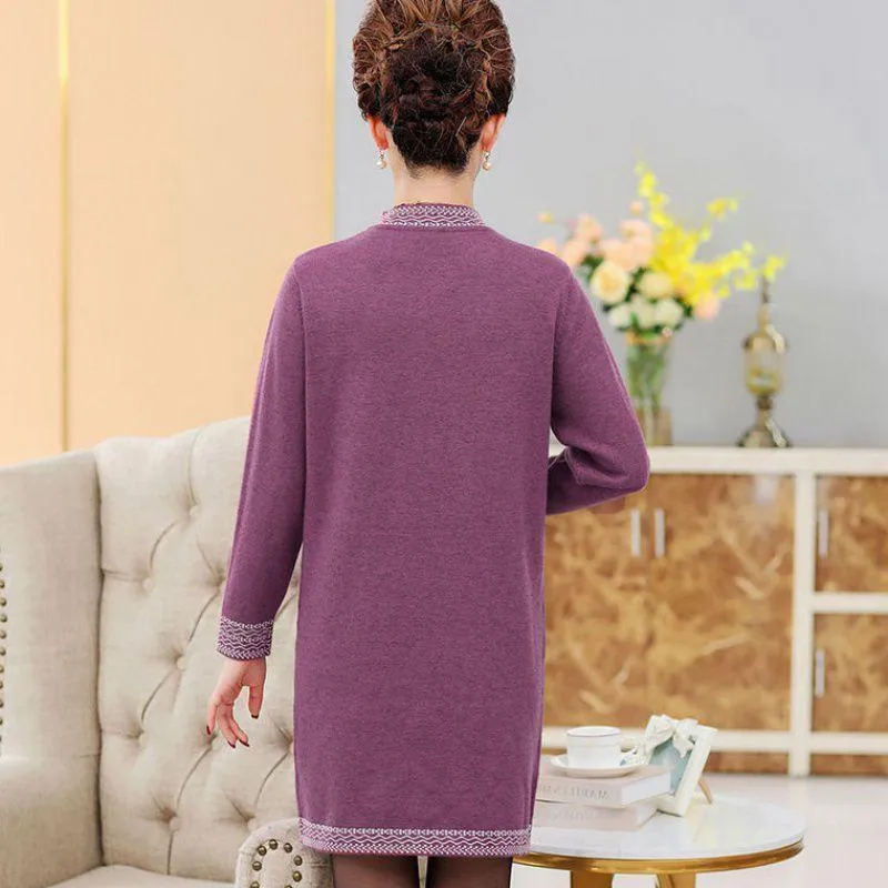 Autumn and Winter Thick Mid-length Dress Half High Neck Knitted Casual Bottoming Skirt Simple Temperament Middle-aged Women Sweater Dress