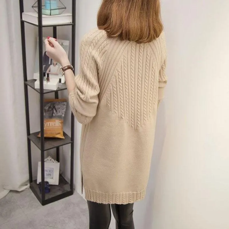 Autumn and Winter Thick Turtleneck Sweater Mid-length Loose Wild Sweater Dress Hedging Knit Women Sweater Dress