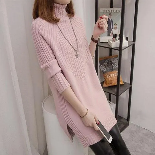 Autumn and Winter Thick Turtleneck Sweater Mid-length Loose Wild Sweater Dress Hedging Knit Women Sweater Dress