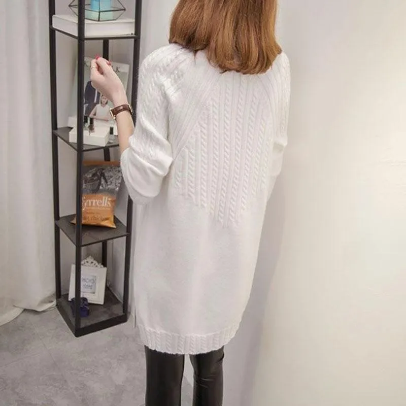 Autumn and Winter Thick Turtleneck Sweater Mid-length Loose Wild Sweater Dress Hedging Knit Women Sweater Dress