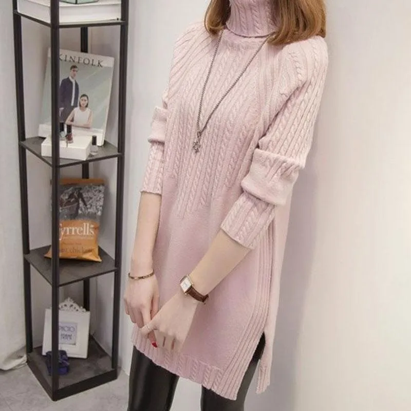 Autumn and Winter Thick Turtleneck Sweater Mid-length Loose Wild Sweater Dress Hedging Knit Women Sweater Dress