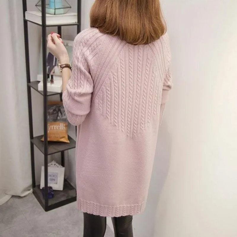 Autumn and Winter Thick Turtleneck Sweater Mid-length Loose Wild Sweater Dress Hedging Knit Women Sweater Dress