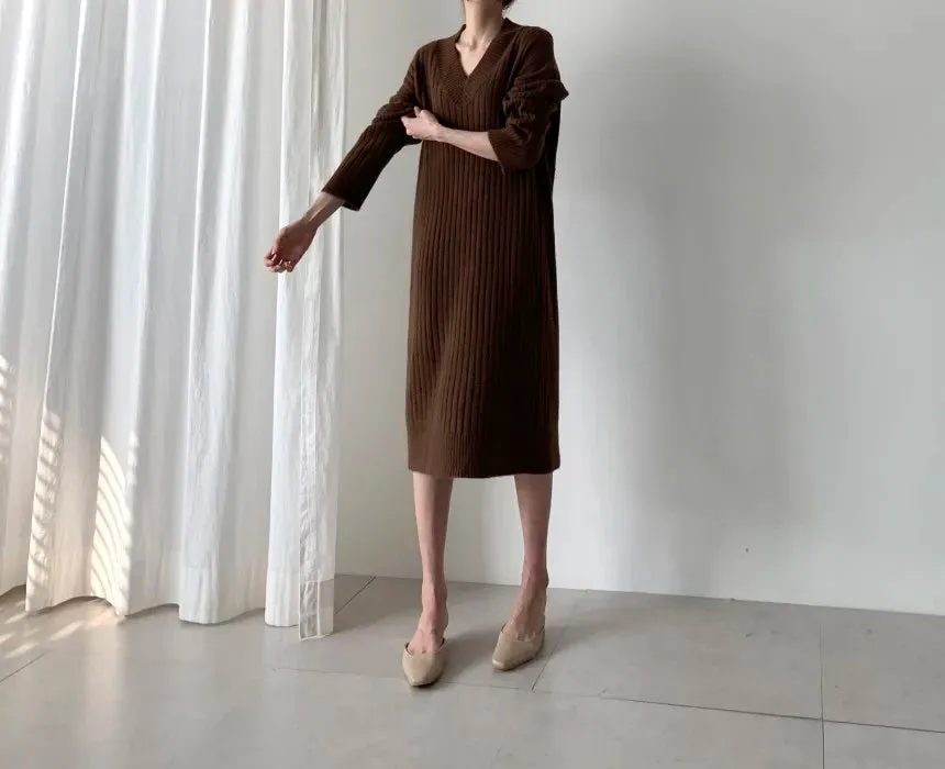 Autumn Sweater Women Dress Winter Wool Long Sleeve Sweaters Knitted Dresses Womens Loose Maxi Oversize Knitting Vestido Vintage