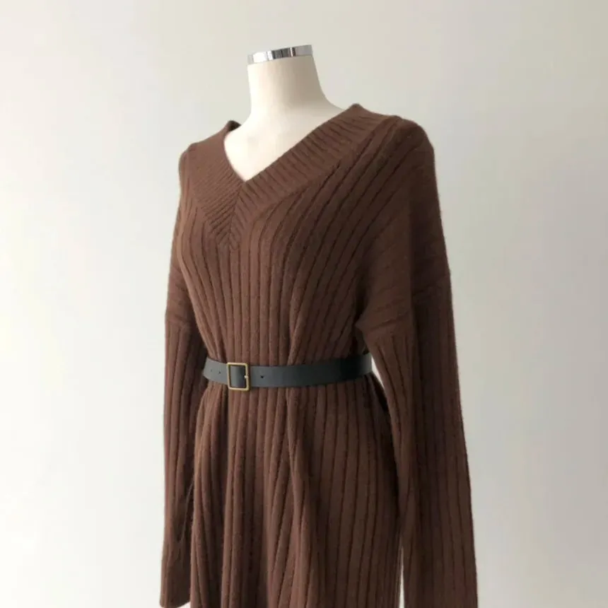 Autumn Sweater Women Dress Winter Wool Long Sleeve Sweaters Knitted Dresses Womens Loose Maxi Oversize Knitting Vestido Vintage