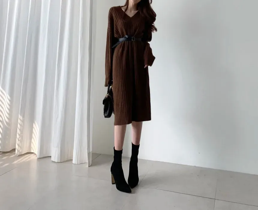 Autumn Sweater Women Dress Winter Wool Long Sleeve Sweaters Knitted Dresses Womens Loose Maxi Oversize Knitting Vestido Vintage