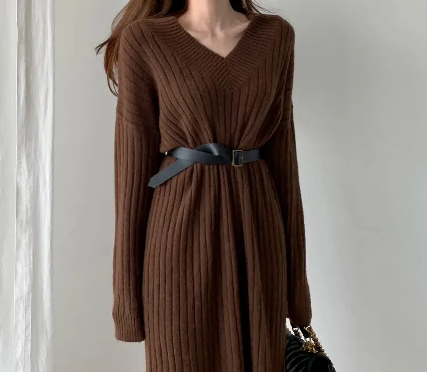 Autumn Sweater Women Dress Winter Wool Long Sleeve Sweaters Knitted Dresses Womens Loose Maxi Oversize Knitting Vestido Vintage