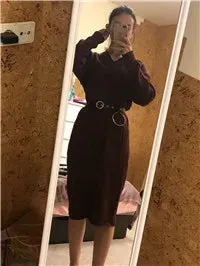Autumn Sweater Women Dress Winter Wool Long Sleeve Sweaters Knitted Dresses Womens Loose Maxi Oversize Knitting Vestido Vintage