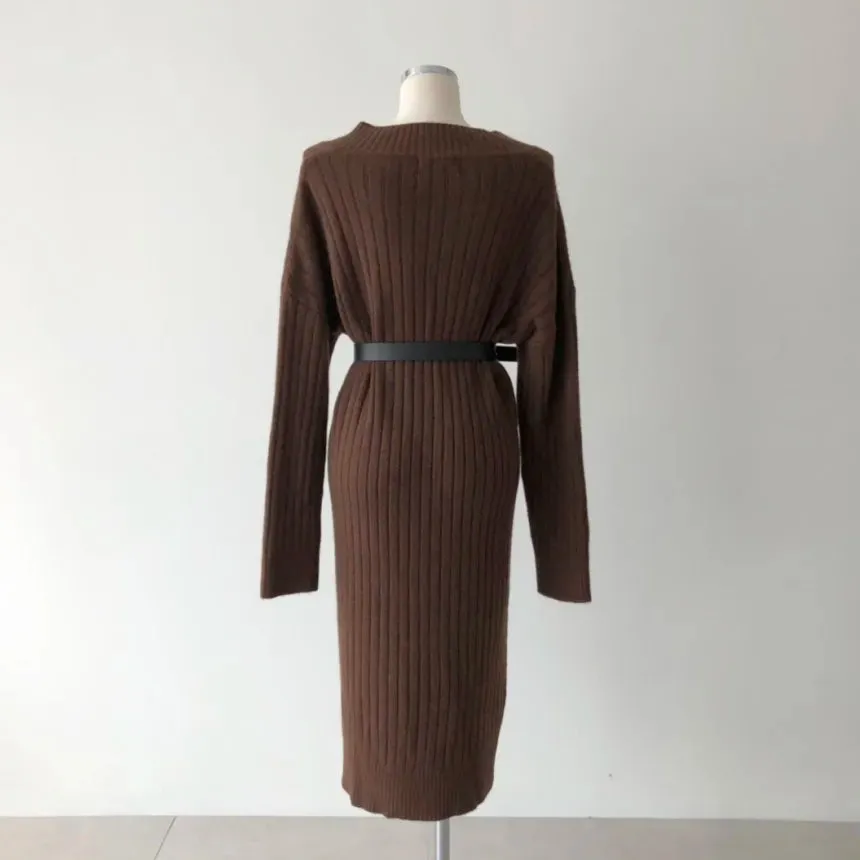 Autumn Sweater Women Dress Winter Wool Long Sleeve Sweaters Knitted Dresses Womens Loose Maxi Oversize Knitting Vestido Vintage