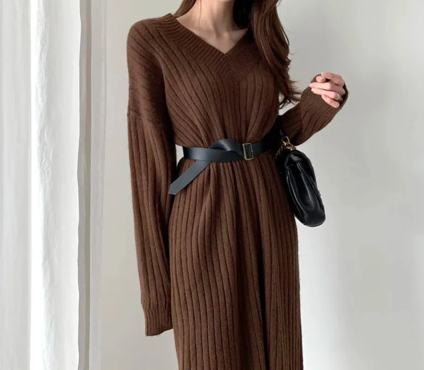 Autumn Sweater Women Dress Winter Wool Long Sleeve Sweaters Knitted Dresses Womens Loose Maxi Oversize Knitting Vestido Vintage