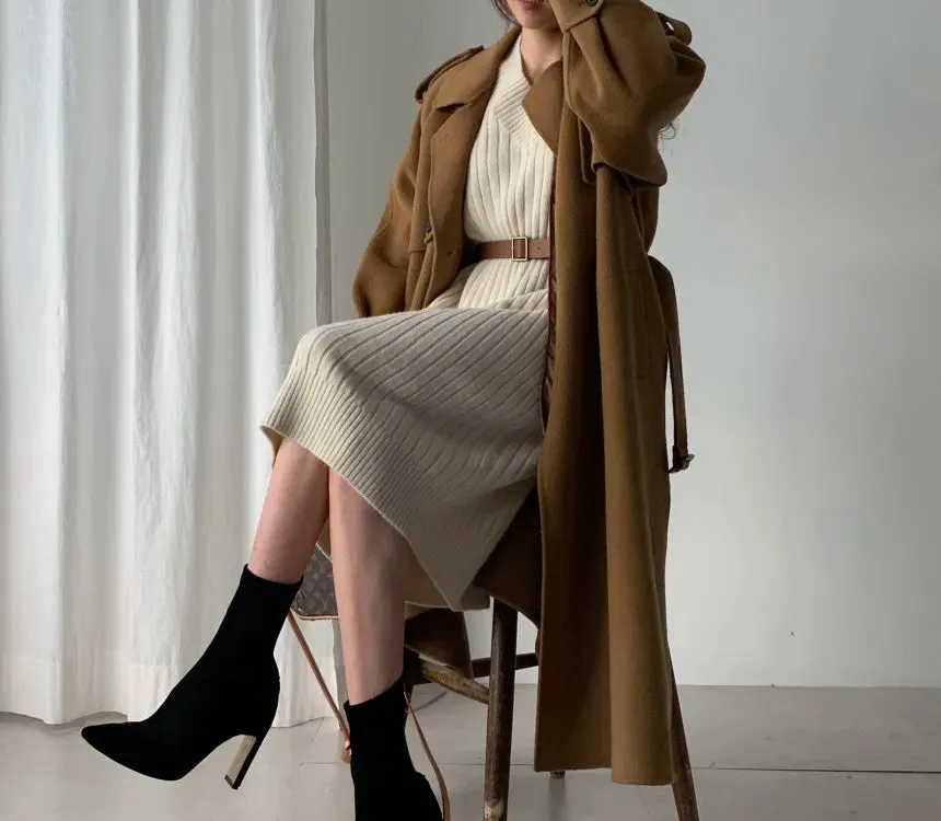 Autumn Sweater Women Dress Winter Wool Long Sleeve Sweaters Knitted Dresses Womens Loose Maxi Oversize Knitting Vestido Vintage
