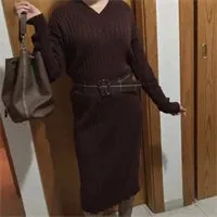 Autumn Sweater Women Dress Winter Wool Long Sleeve Sweaters Knitted Dresses Womens Loose Maxi Oversize Knitting Vestido Vintage