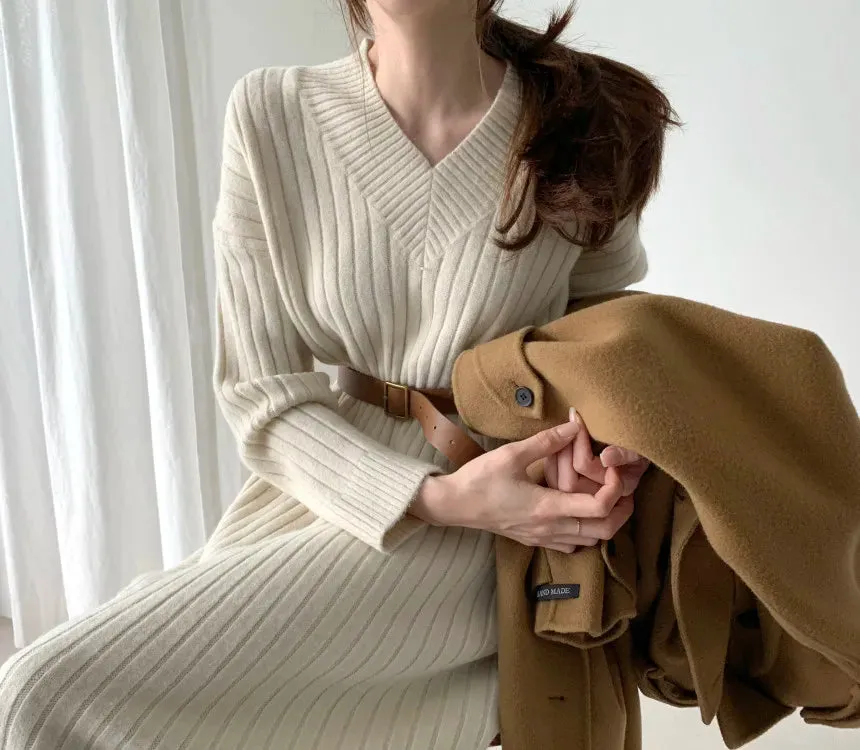 Autumn Sweater Women Dress Winter Wool Long Sleeve Sweaters Knitted Dresses Womens Loose Maxi Oversize Knitting Vestido Vintage