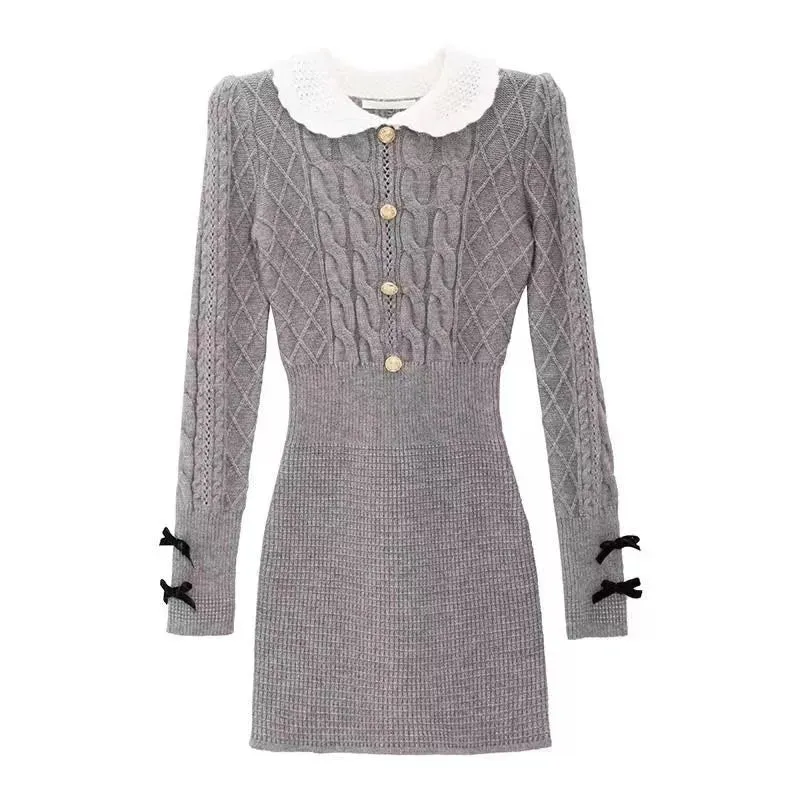 Autumn Winter Elegant Women Sweater Christmas Red Slim Fur Patchwork Hooded Knitted Dress Female Korean Knitwear Hoodie Tops