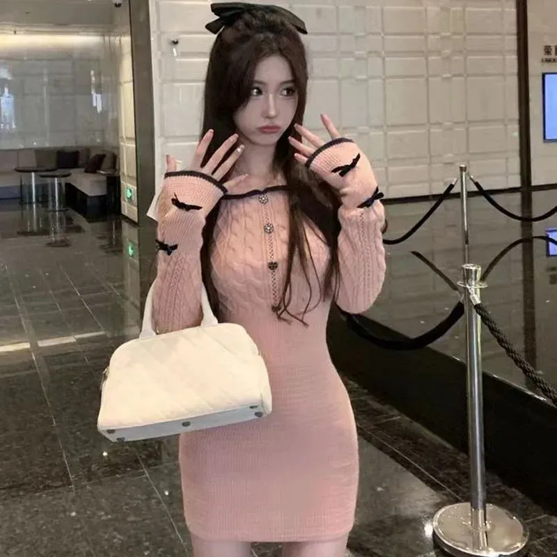 Autumn Winter Elegant Women Sweater Christmas Red Slim Fur Patchwork Hooded Knitted Dress Female Korean Knitwear Hoodie Tops