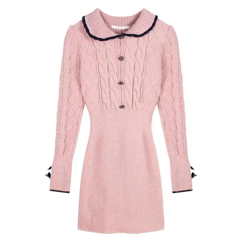 Autumn Winter Elegant Women Sweater Christmas Red Slim Fur Patchwork Hooded Knitted Dress Female Korean Knitwear Hoodie Tops