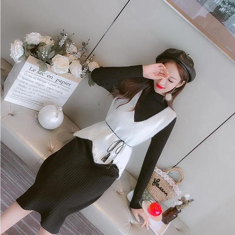 Autumn/winter Knitted Sweater Dress Mid-length Fashion Casual Jacket Simple Style Women's Sweater Dress
