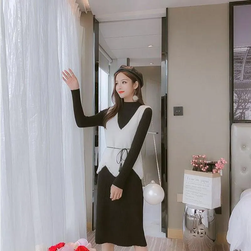 Autumn/winter Knitted Sweater Dress Mid-length Fashion Casual Jacket Simple Style Women's Sweater Dress