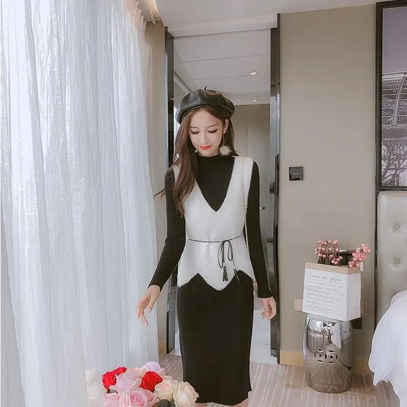 Autumn/winter Knitted Sweater Dress Mid-length Fashion Casual Jacket Simple Style Women's Sweater Dress