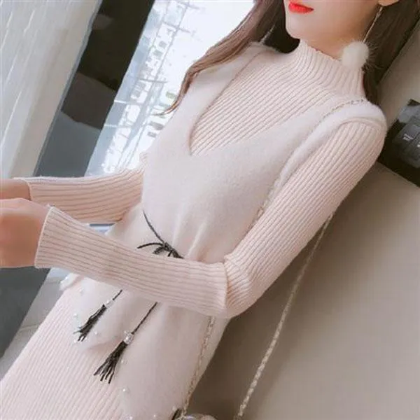 Autumn/winter Knitted Sweater Dress Mid-length Fashion Casual Jacket Simple Style Women's Sweater Dress