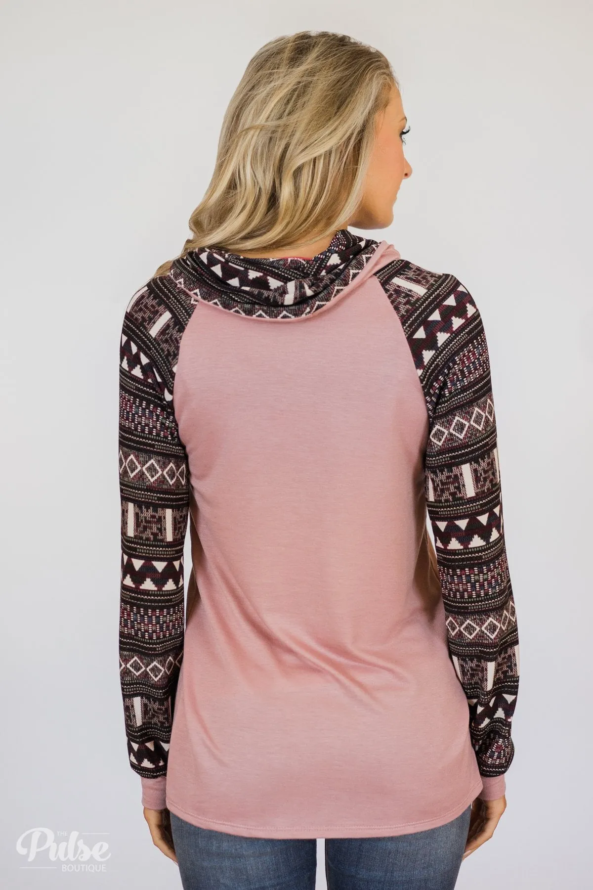 Aztec Sleeve Cowl Neck Top- Mauve