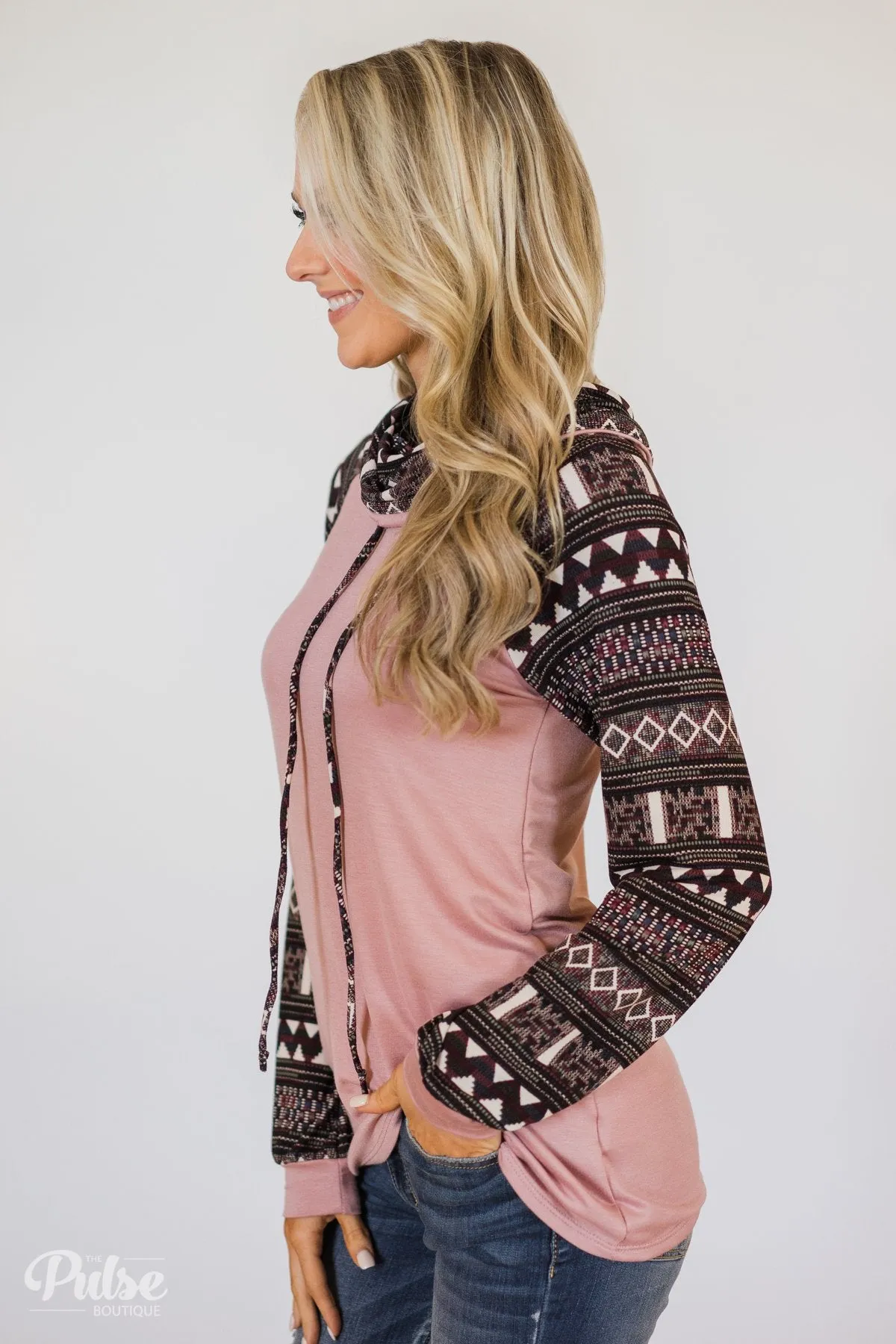 Aztec Sleeve Cowl Neck Top- Mauve