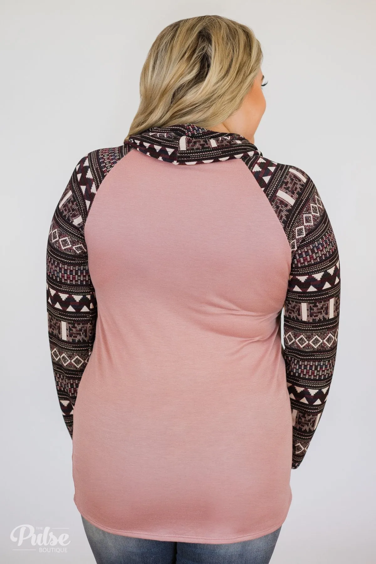 Aztec Sleeve Cowl Neck Top- Mauve