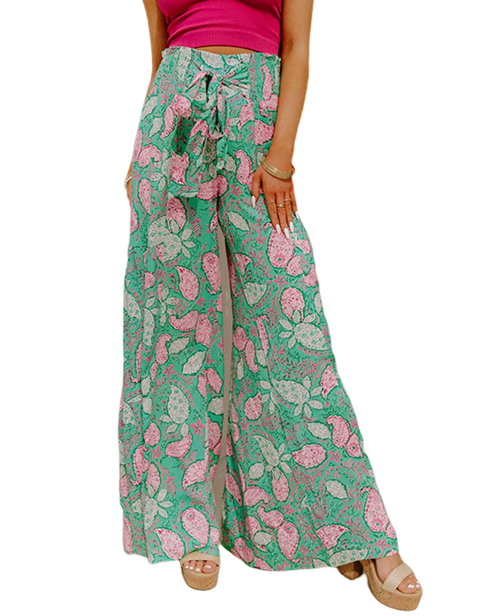 Azura Exchange Flowy Paisley Print Wide Leg Pants - XL