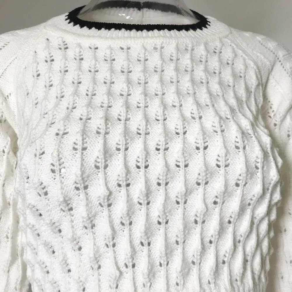 Backless Hollow-out Round Neck Sweaters Crop Tops White