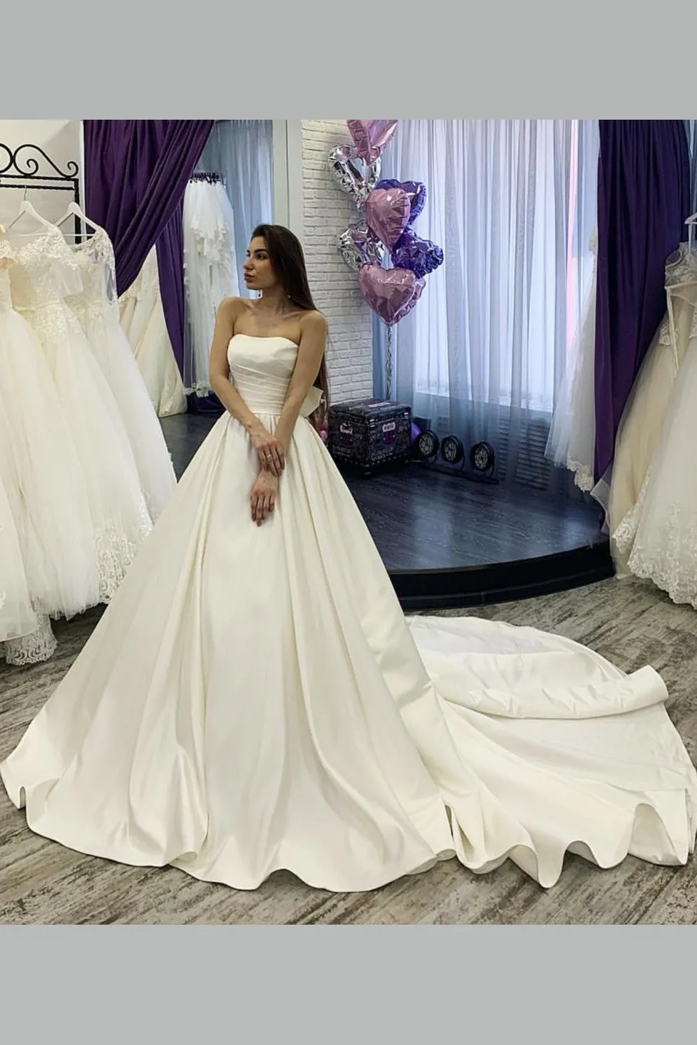 Backless Satin Wedding Gown with Removable Seperates
