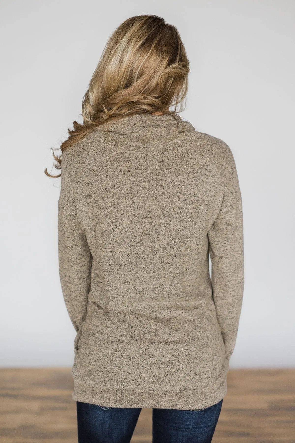 Bad At Love Light Mocha Cowl Neck Top