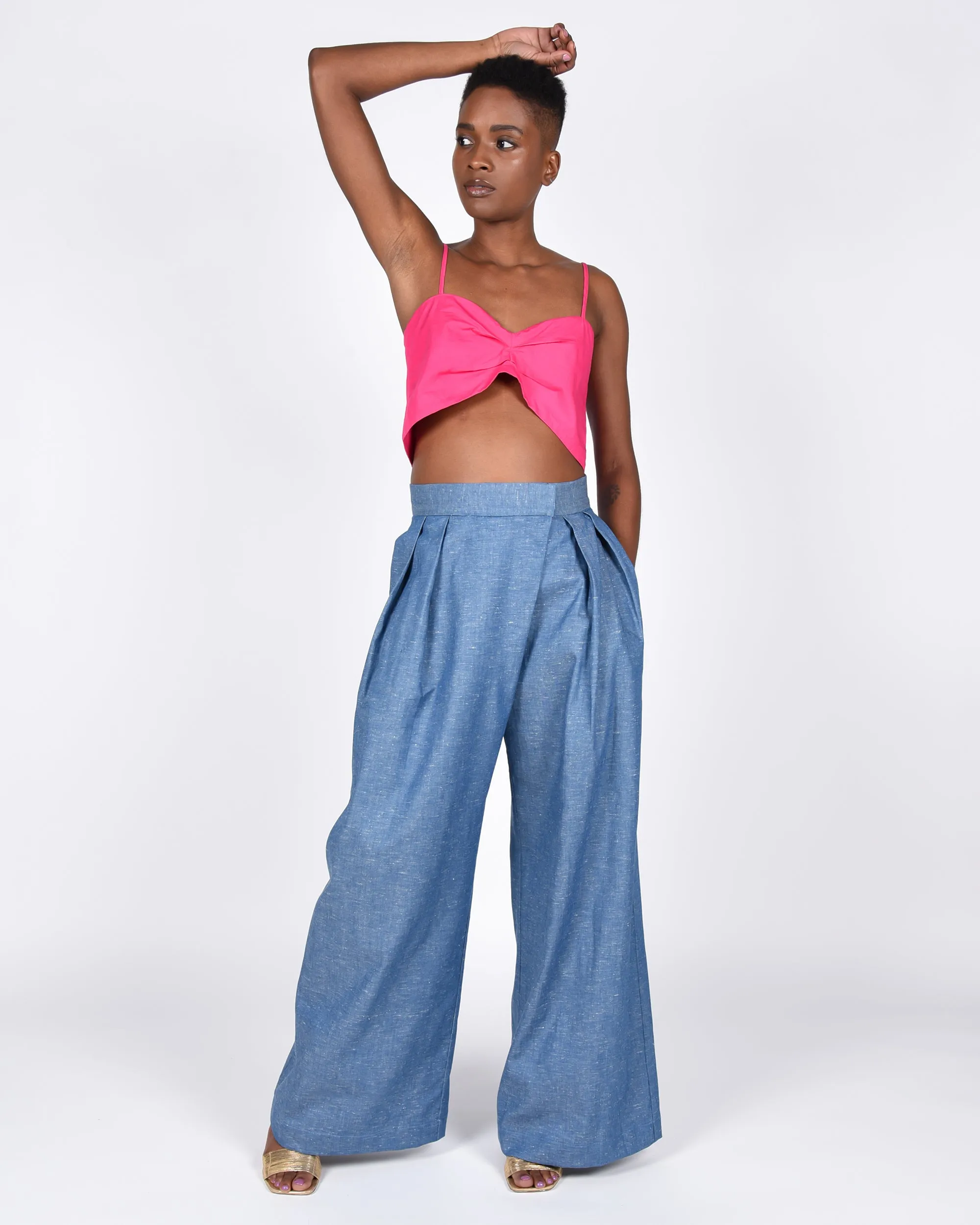 Bandeau crop tie back top in fushia