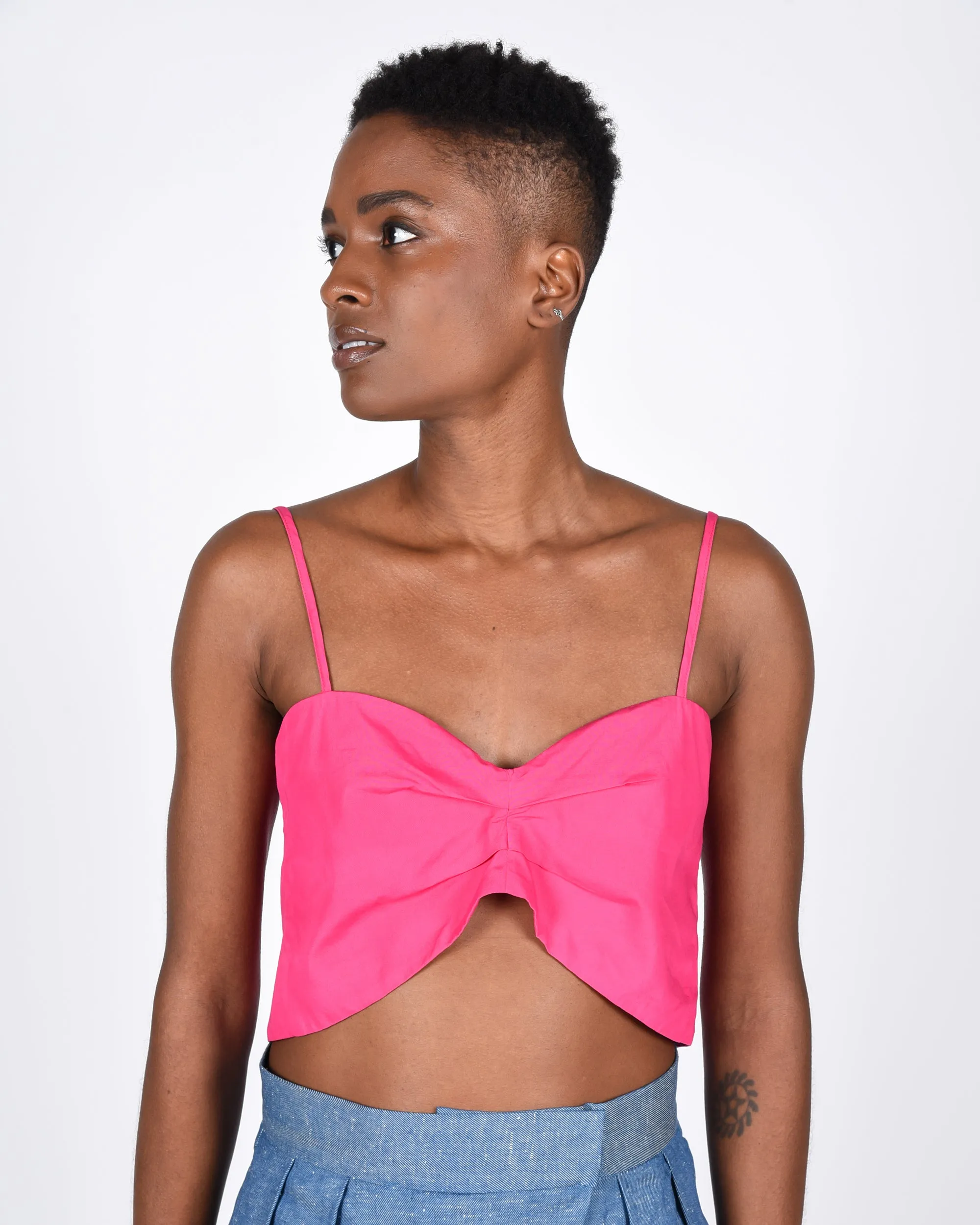 Bandeau crop tie back top in fushia
