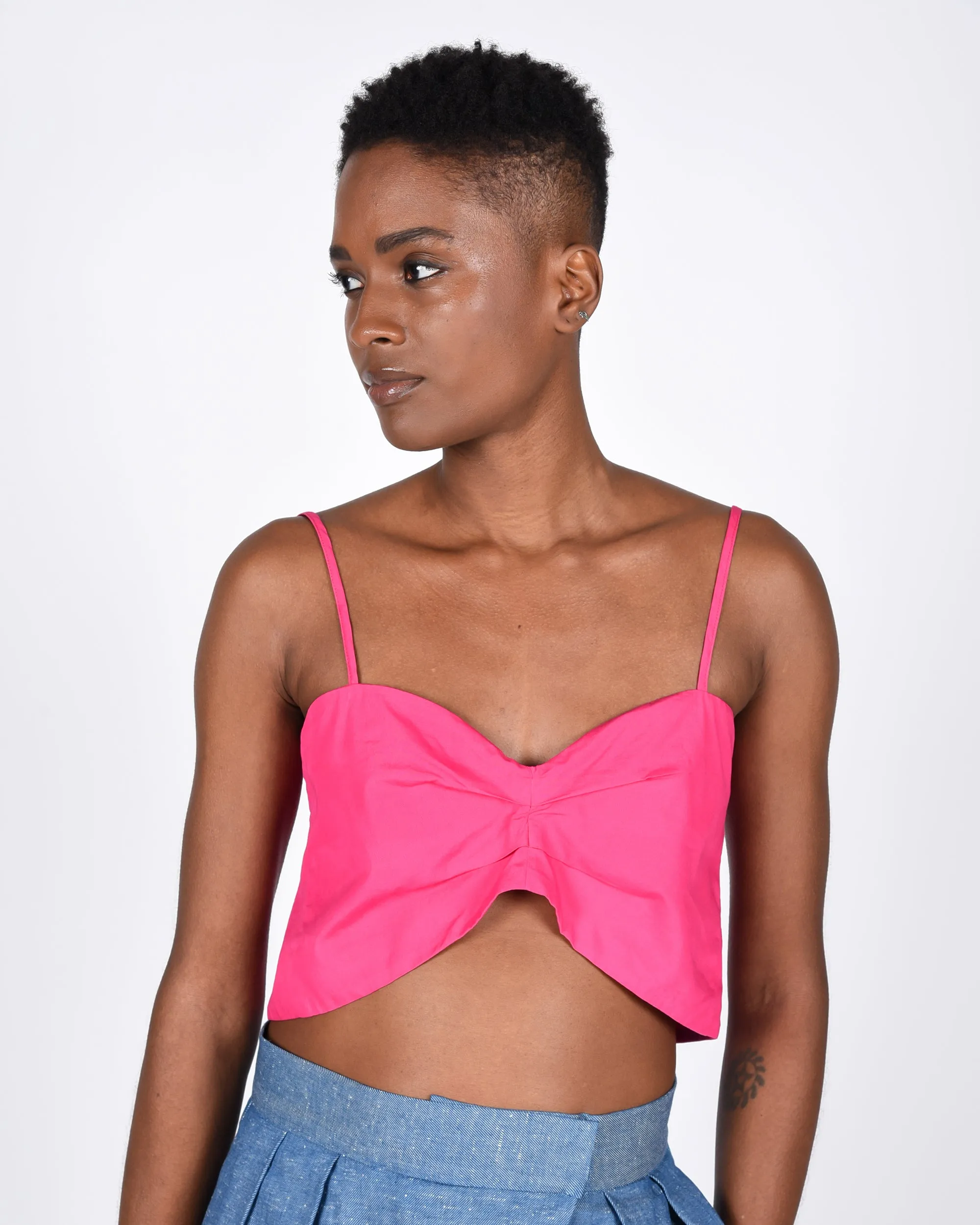 Bandeau crop tie back top in fushia
