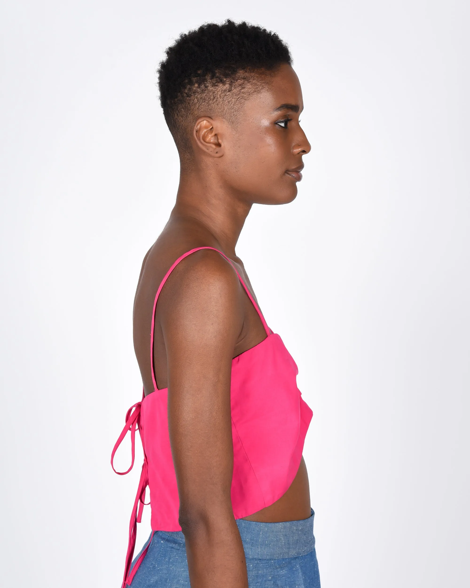 Bandeau crop tie back top in fushia