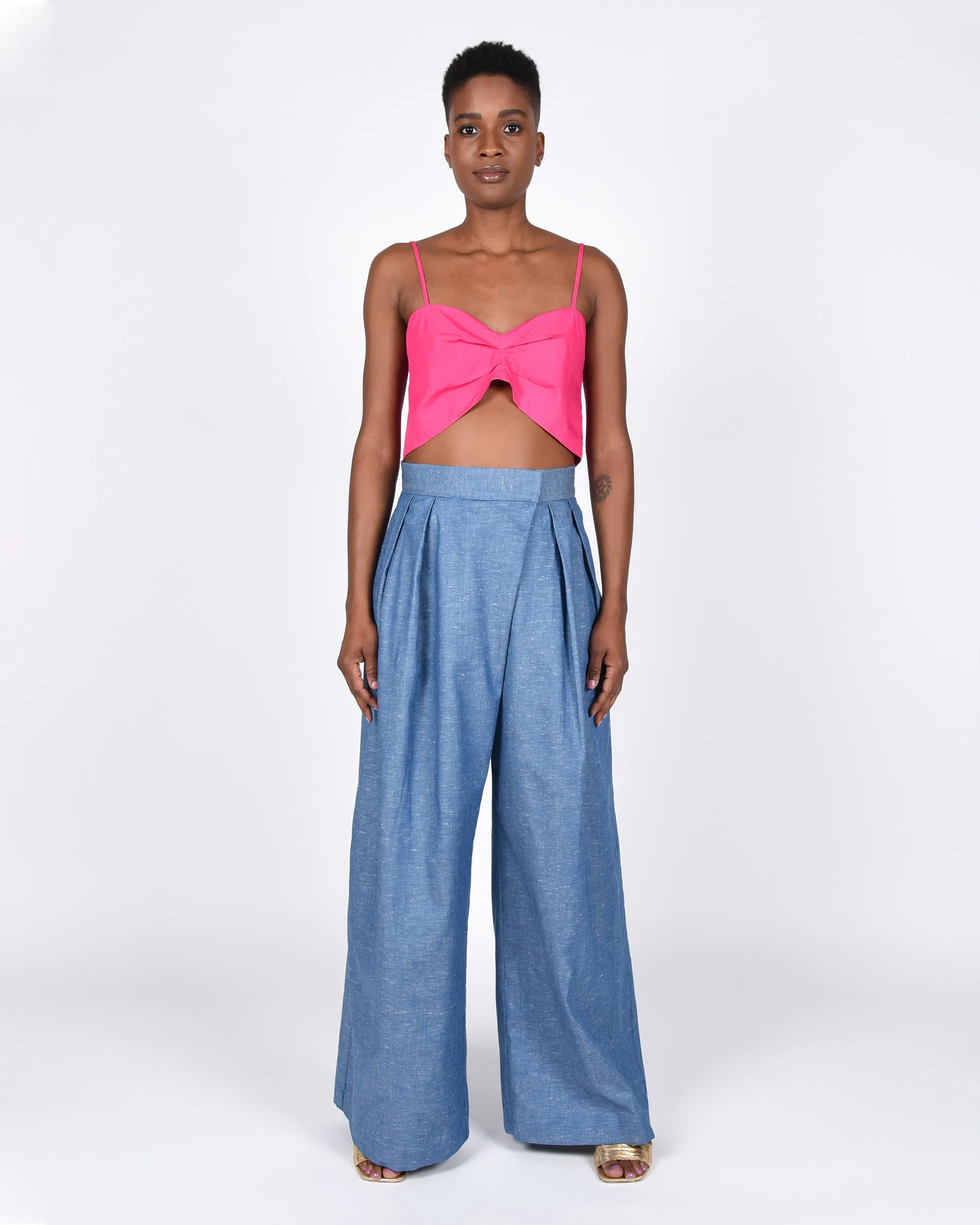Bandeau crop tie back top in fushia