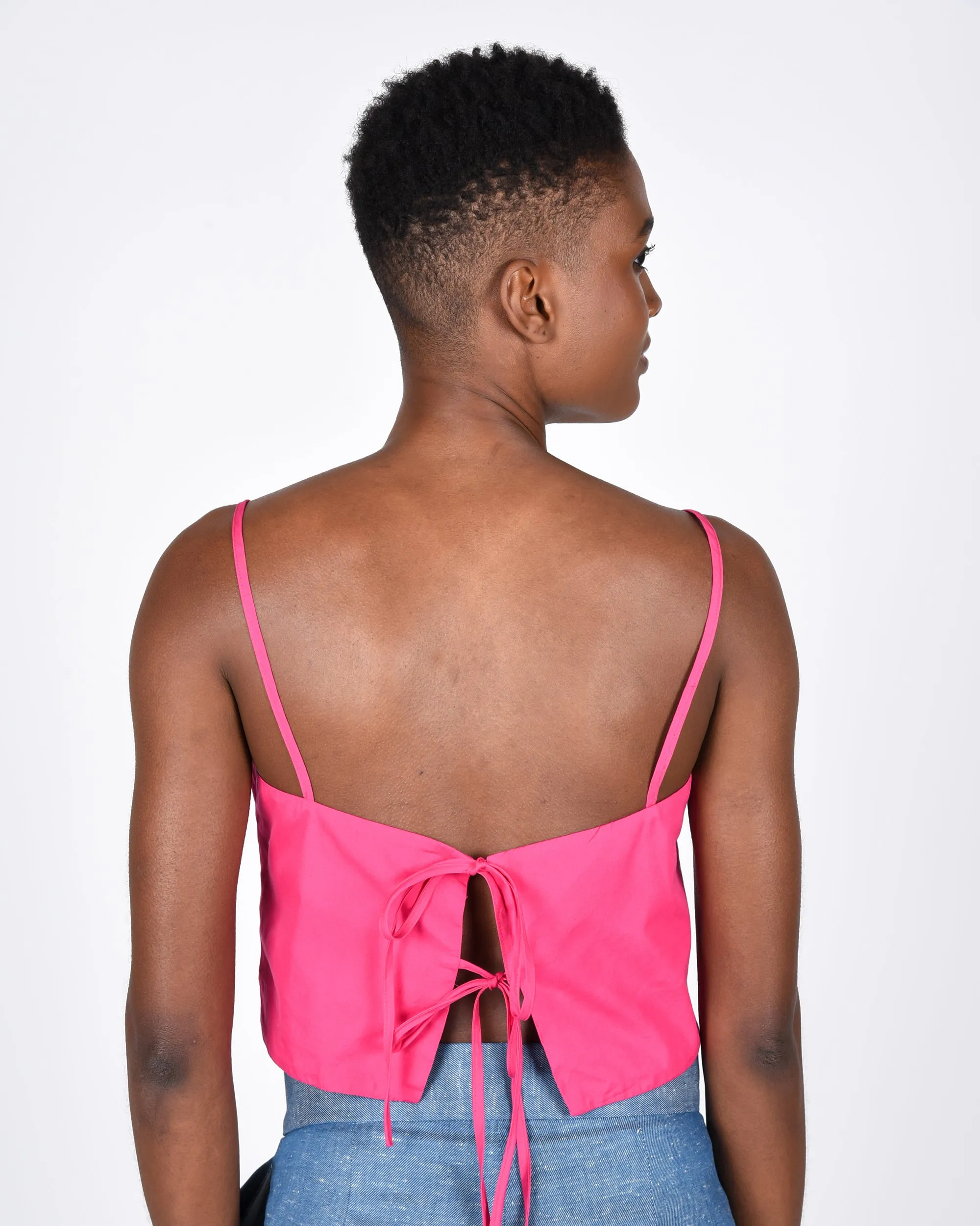 Bandeau crop tie back top in fushia