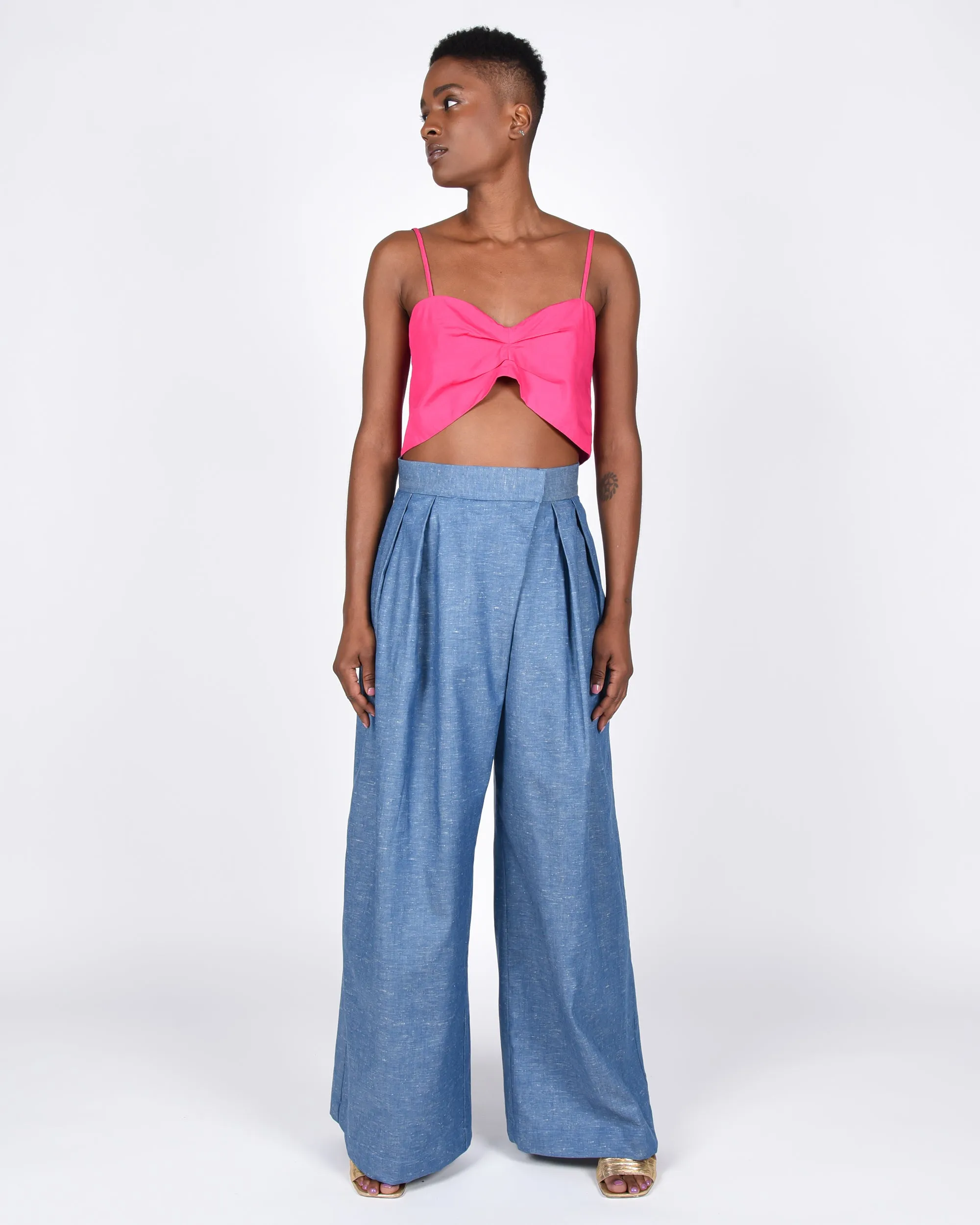 Bandeau crop tie back top in fushia