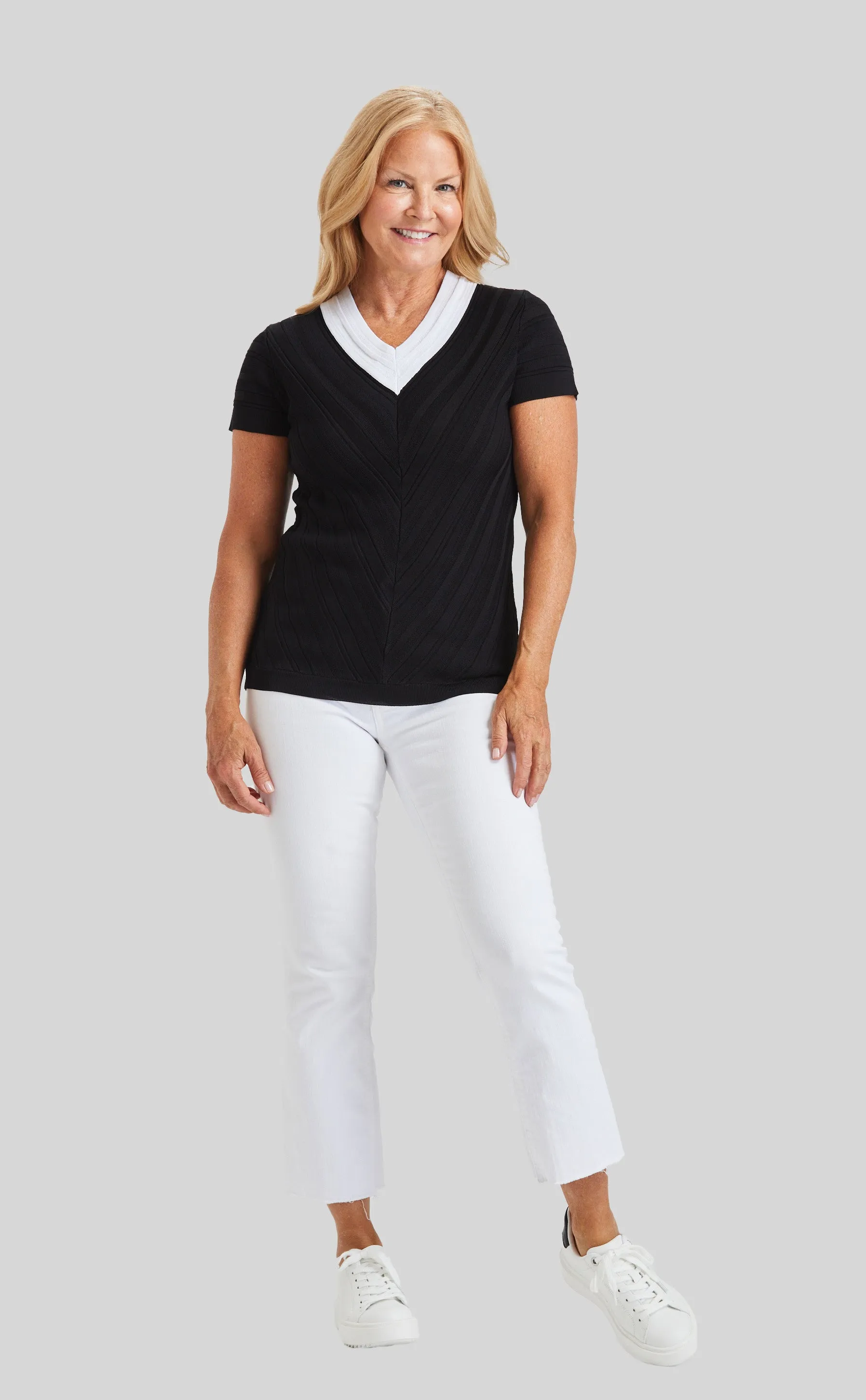 BBQ Whites Color Block V-Neck- FINAL SALE