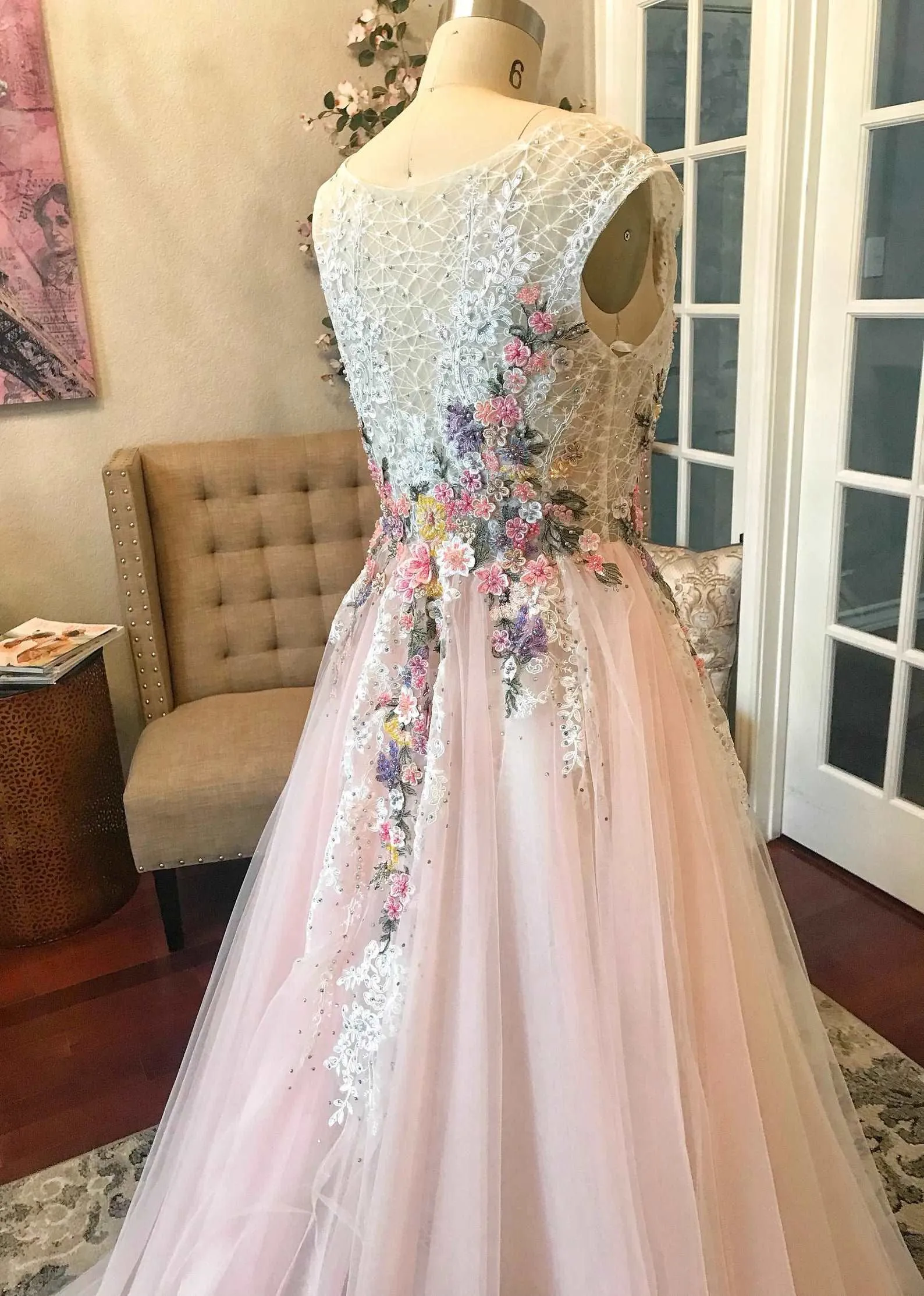 Beaded Floral Blush A-Line Wedding Dress | Alice