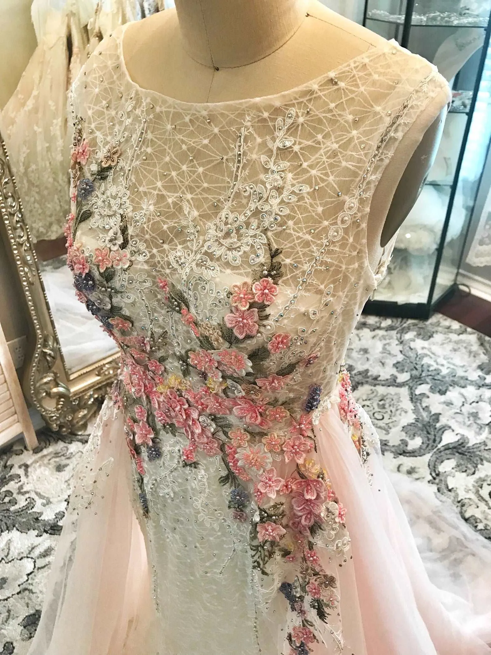 Beaded Floral Blush A-Line Wedding Dress | Alice
