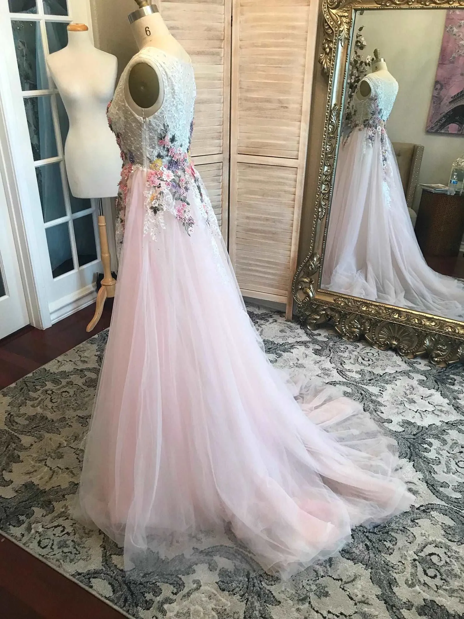 Beaded Floral Blush A-Line Wedding Dress | Alice