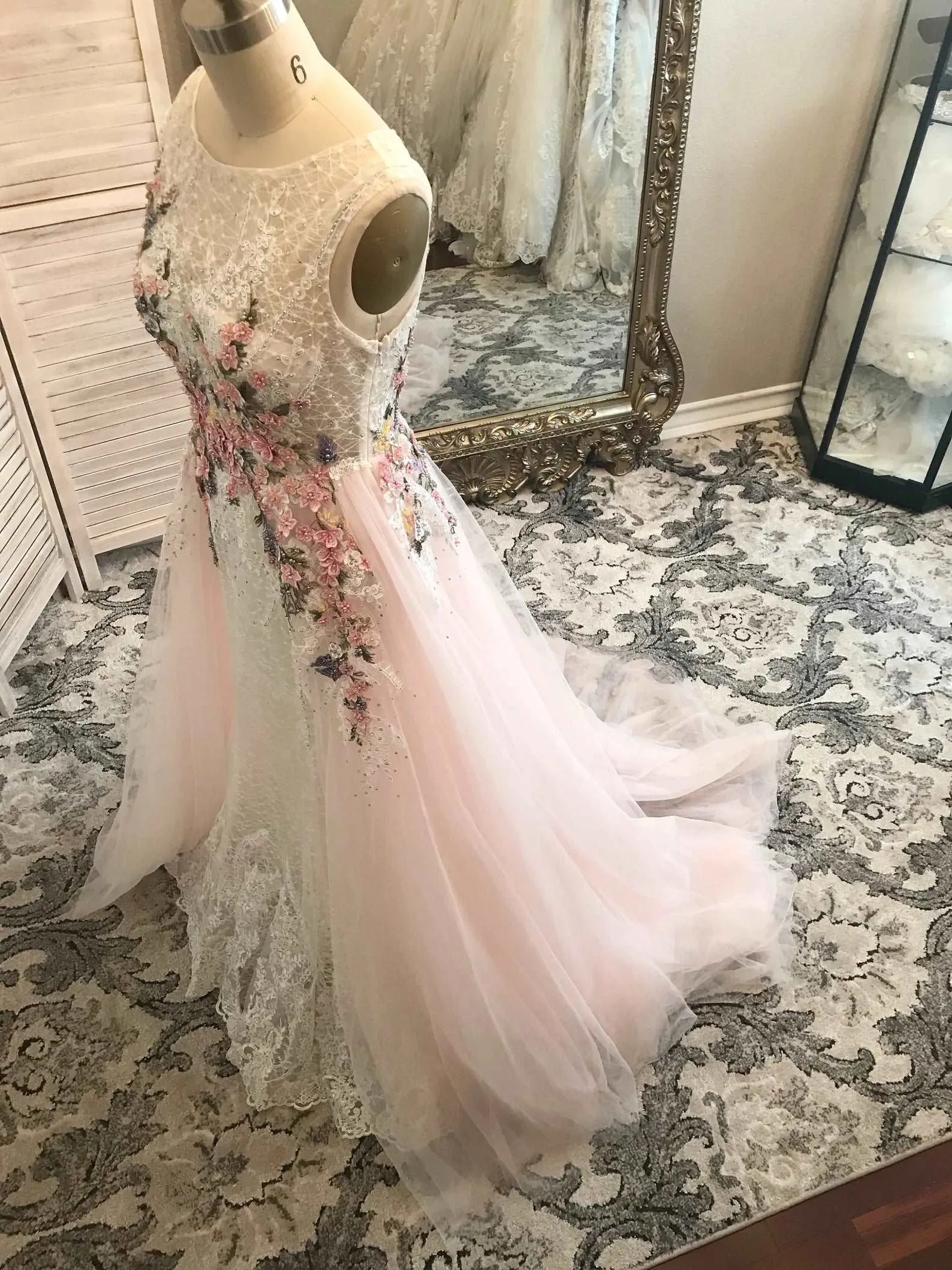 Beaded Floral Blush A-Line Wedding Dress | Alice