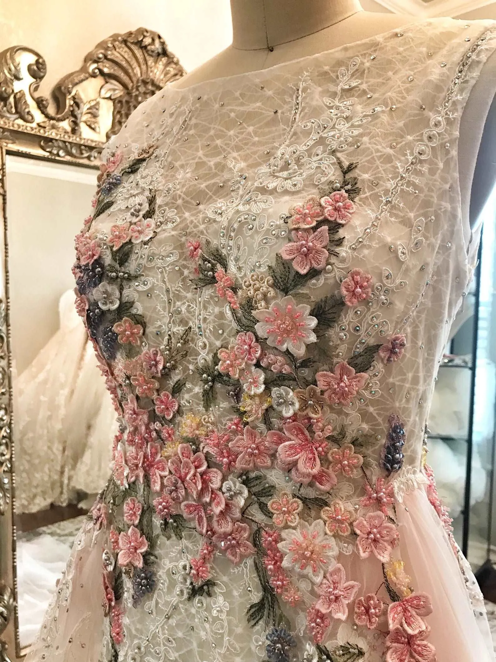 Beaded Floral Blush A-Line Wedding Dress | Alice