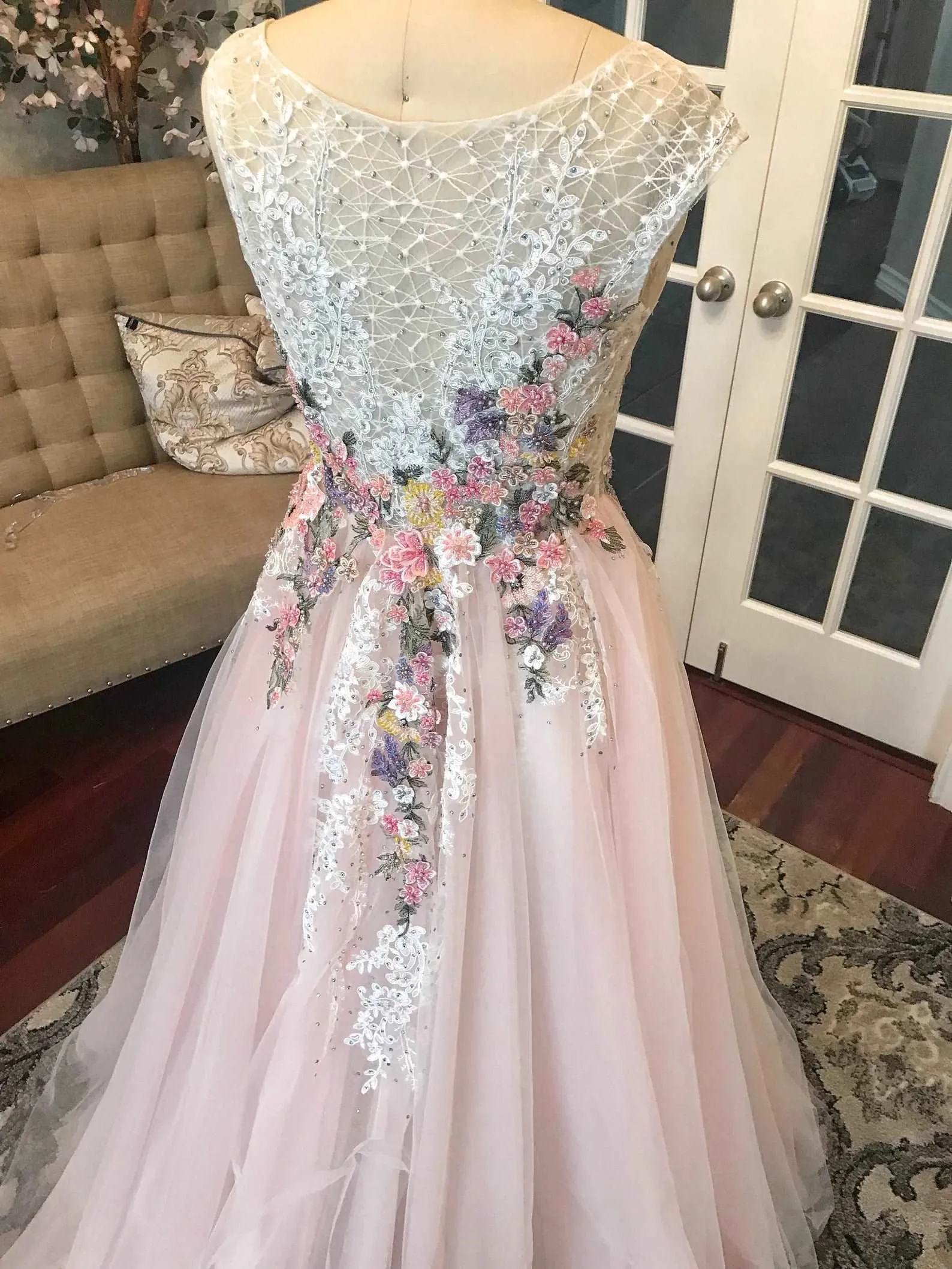 Beaded Floral Blush A-Line Wedding Dress | Alice