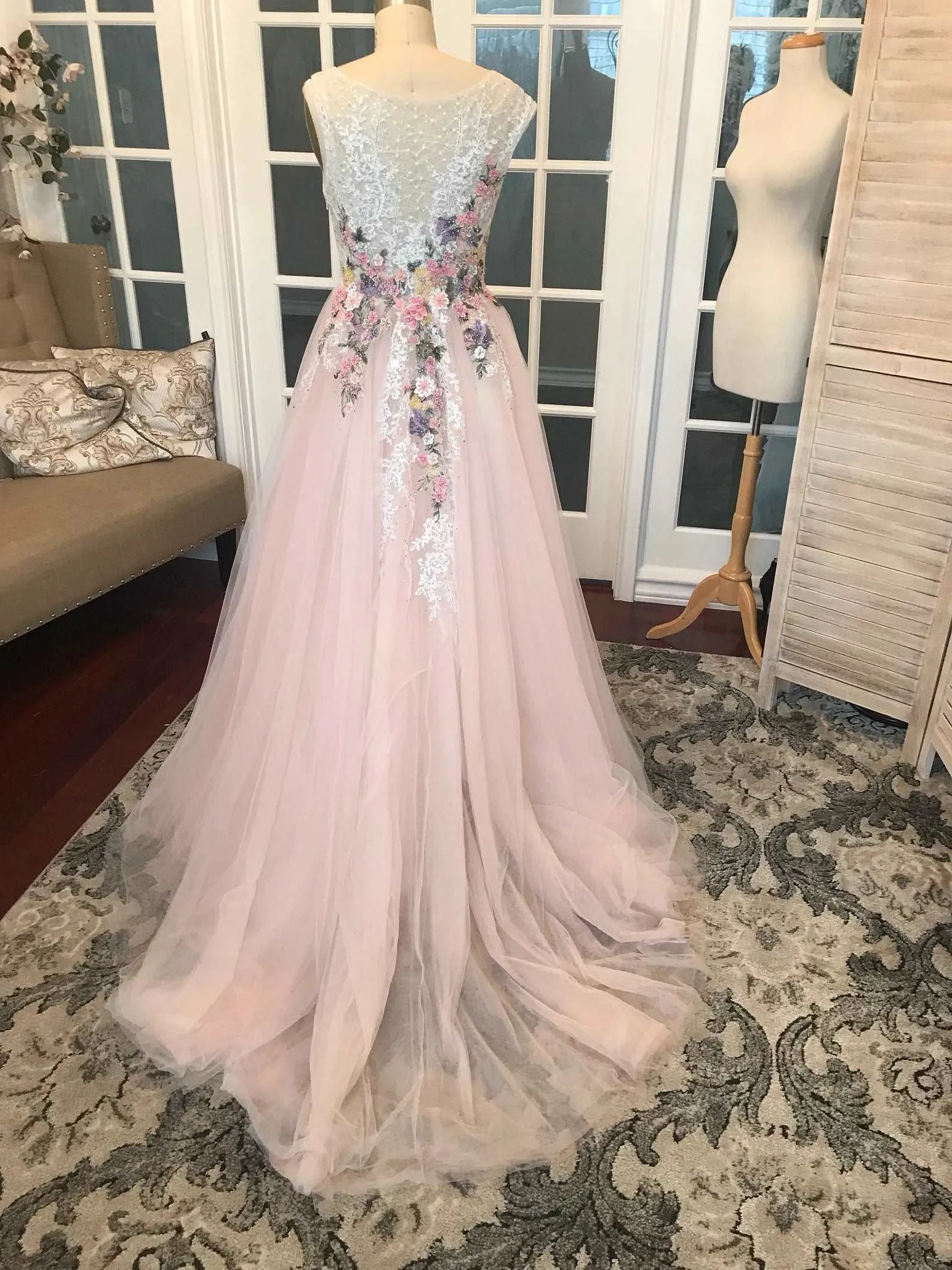 Beaded Floral Blush A-Line Wedding Dress | Alice