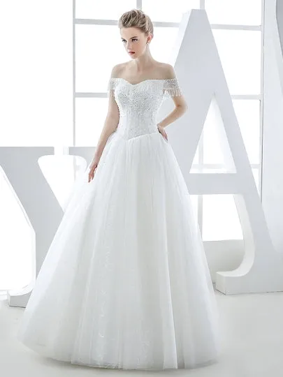 Beading Tulle Basque A-Line Wedding Dress