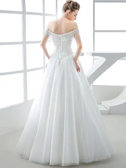Beading Tulle Basque A-Line Wedding Dress
